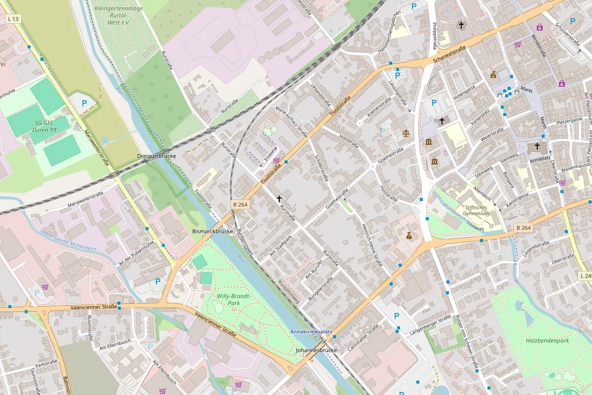 Karte mit der Gemeinde und den Parkmöglichkeiten